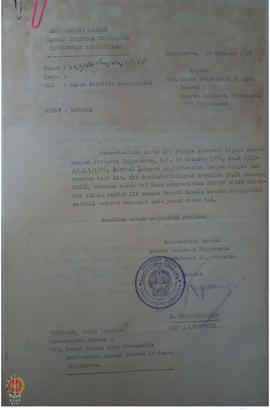 Surat Kepala Direktorat Pemerintahan kepada Sekwilda DIY tentang calon Sekwilda Gunungkidul