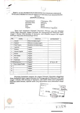 Berita Acara Pembentukan Kelompok dan Pengurus POKMAS & Penetapan prioritas usulan kegiatan R...