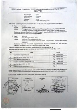 Berita Acara Penarikan/Penggunaan Dana Rehabilitasi/Rekonstruksi Rumah (BAPPD) Rusak Berat, Nama ...