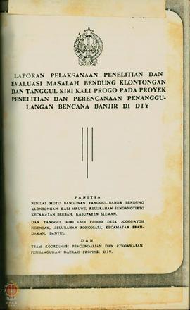 Laporan pelaksanaan penelitian dan evaluasi masalah bending klontongan dan tanggul kiri Kali Prog...