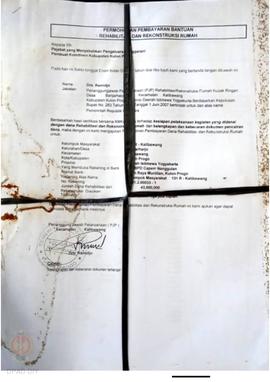 Permohonan Pembayaran Bantuan Rehabilitasi dan Rekonstruksi Rumah, Kelompok Masyarakat Kalibawang...