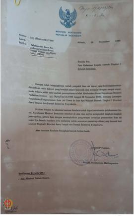 Surat Keputusan Menteri Pertanian Nomor 860/KPTS/um/II/1980 tentang larangan pengangkutan ikan ai...