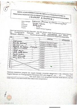 Berita Acara Pembentukan Kelompok dan Pengurus Pokmas dan Penetapan Prioritas Usulan Kegiatan Reh...