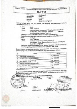 Berita Acara Penarikan/Penggunaan Dana Rehabilitasi/Rekonstruksi Rumah (BAPPD) Rusak Berat, Nama ...