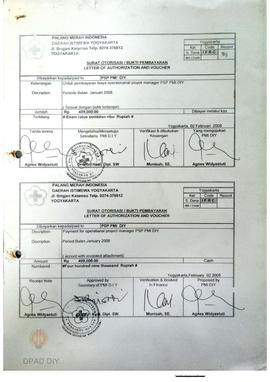 Surat otorisasi pembayaran kompensasi pegawai manager PSP PMI DIY periode April, Juni dan Agustus...