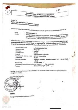 Permohonan Pembayaran Bantuan Rehabilitasi dan Rekonstruksi Rumah, Nama Kelompok Masyarakat Jipan...