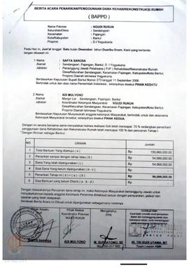 Berita Acara Penarikan/Penggunaan Dana Rehabilitasi/Rekonstruksi Rumah (BAPPD) Rusak Berat, Nama ...