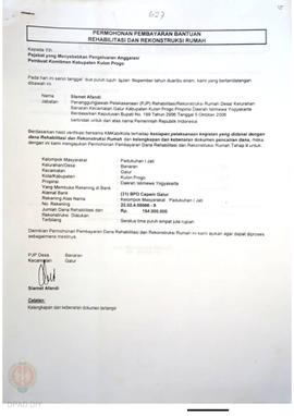 Permohonan Pembayaran Bantuan Rehabilitasi dan Rekonstruksi Rumah, Kelompok Masyarakat Jati I, Ke...