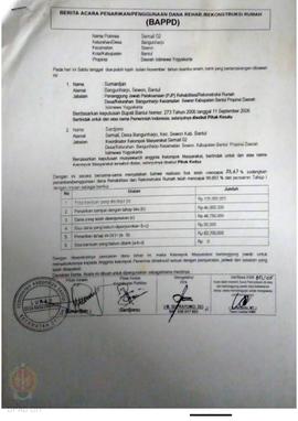 Berita Acara Penarikan/Penggunaan Dana Rehabilitasi/Rekonstruksi Rumah (BAPPD) Rusak Berat, Nama ...
