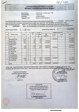 Laporan Kemajuan Pekerjaan Rehabilitasi dan Rekonstruksi Rumah,  Nama Kelompok Masyarakat Tahunan...