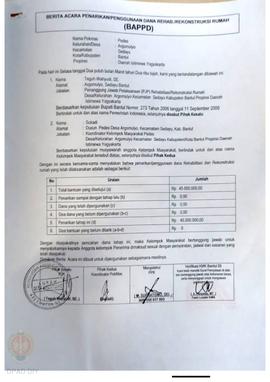 Berita Acara Penarikan/Penggunaan Dana Rehabilitasi/Rekonstruksi Rumah (BAPPD) Rusak Berat, Nama ...