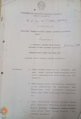 Rancangan Peraturan Daerah Provinsi Daerah Istimewa Yogyakarta Nomor : B.A. No: 10/1994/DPRD tent...