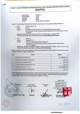 Berita Acara Penarikan/Penggunaan Dana Rehabilitasi/Rekonstruksi Rumah (BAPPD) Rusak Berat, Nama ...