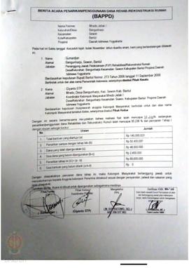 Berita Acara Penarikan/Penggunaan Dana Rehabilitasi/Rekonstruksi Rumah (BAPPD) Rusak Berat, Nama ...