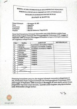 Berita Acara Pembentukan Kelompok dan Pengurus Pokmas dan Penetapan Prioritas Usulan Kegiatan Reh...