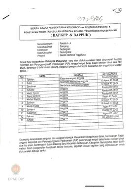 Berita Acara Pembentukan Kelompok dan Pengurus POKMAS & Penetapan prioritas usulan kegiatan R...