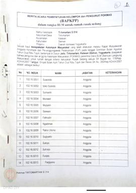 Berita Acara Pembentukan Kelompok dan Pengurus Pokmas (BAPKPP) dalam Rangka BLM untuk Rumah Rusak...