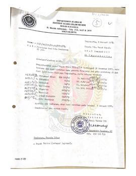 Surat dari Rektor Departemen Agama  Institut Agama Islam Negeri (IAIN) Sunan Kalijaga Yogyakarta ...