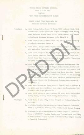 Undang-undang RI  Nomor 5 tahun 1974  tentang Pokok-Pokok Pemerintahan di Daerah.