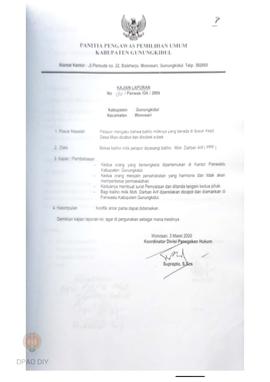 Laporan  dari Tim Teknis Penanganan Penyelenggaraan Administrasi Panwaslu Kabupaten Gunungkidul m...